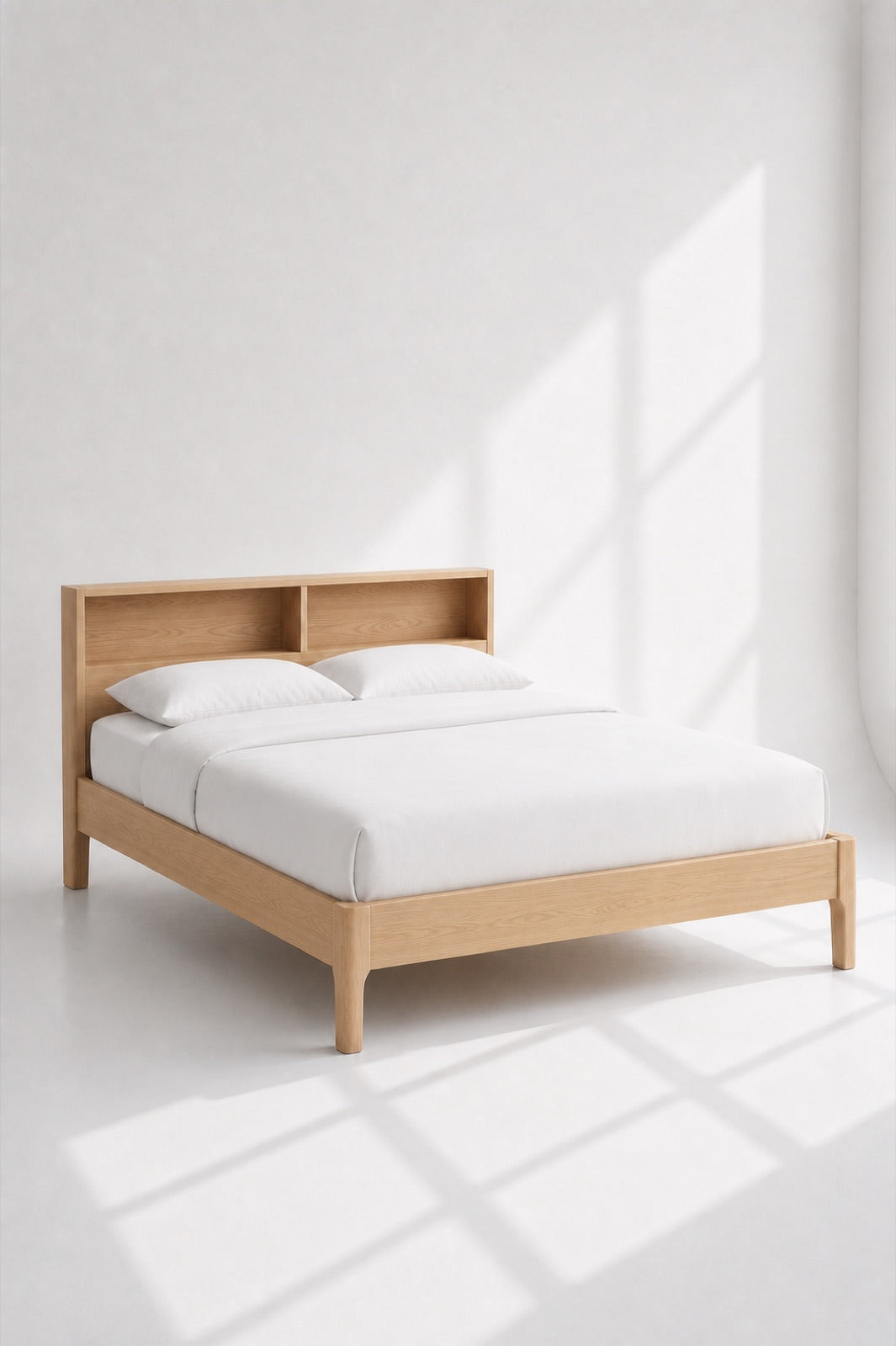 Shelf Headboard Bed in solid Canadian pine